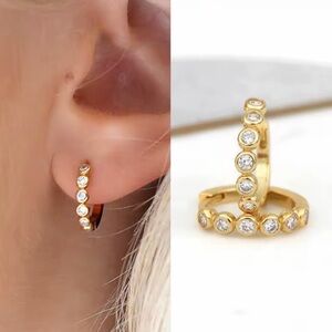 Gold Plated Hoop Earrings with Crystal Accents - Women Jewelry
